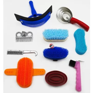 10pcs Horse Grooming Kit – Complete Horse Care Set with Brushes, Combs & Scrubbers