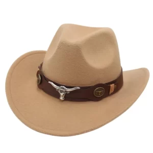Felt Western Cowboy Hat for Kids – Ox Head Décor with Cow Band | Tibetan Style Ethnic Soft Brim Cowgirl Cap